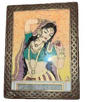Wooden Jewelry Box With Glass Gemstone Painting Brass Inlay Designs, #7